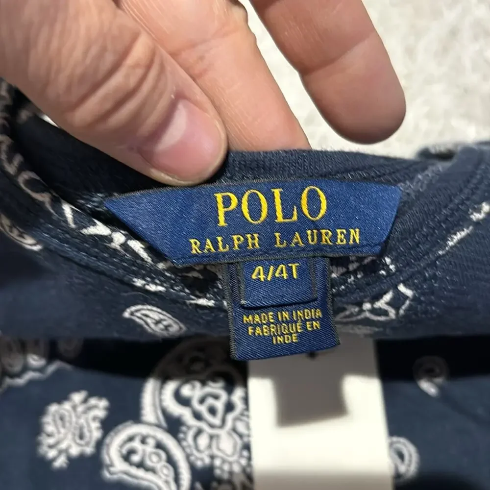 Ralph Lauren 4 navy blue white handkerchief print cropped dolman sleeve nwt